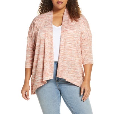 Plus Size Bobeau Luann Open Front Cardigan, Coral