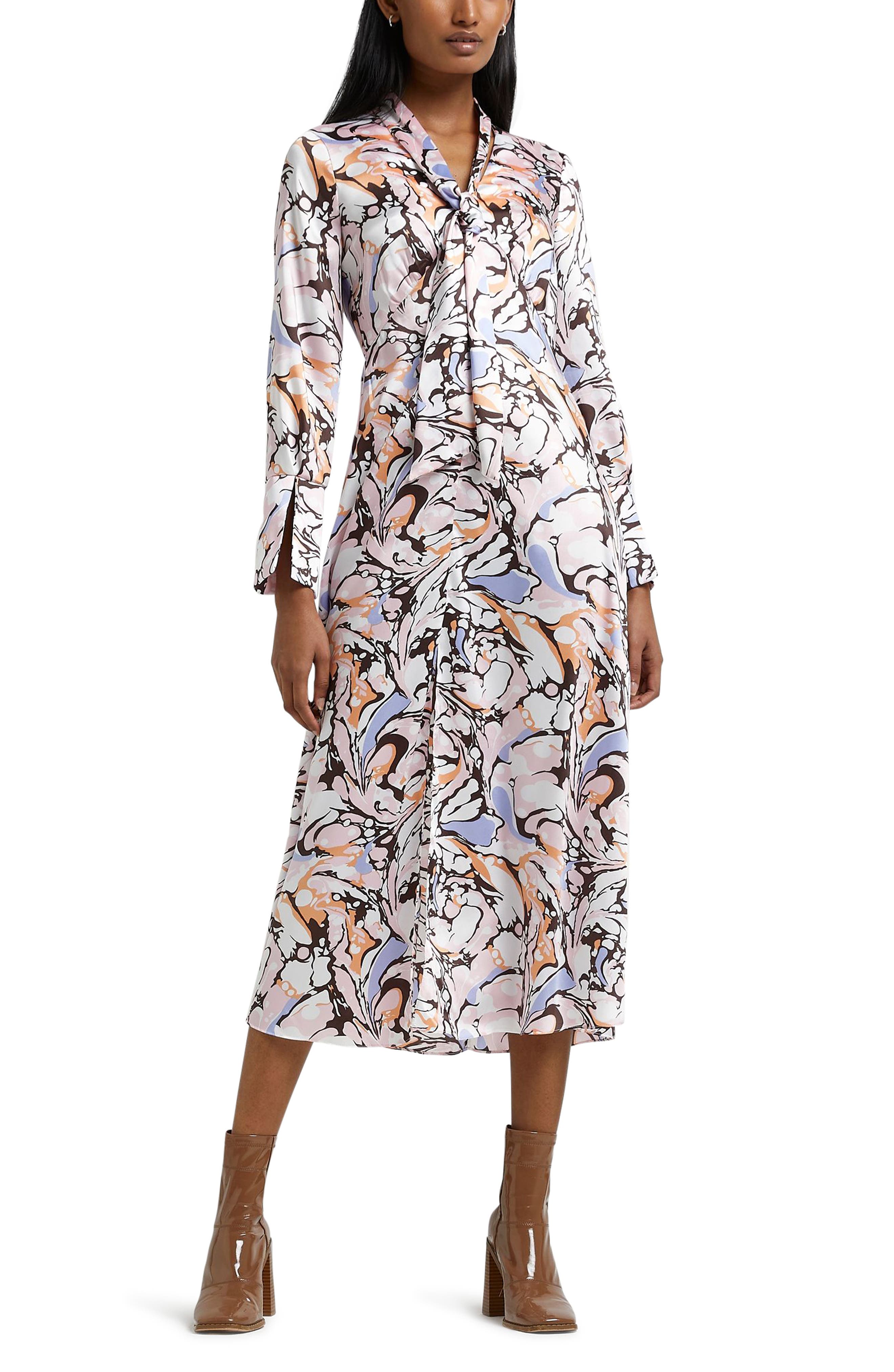 river island white non print tie shirt midi dress