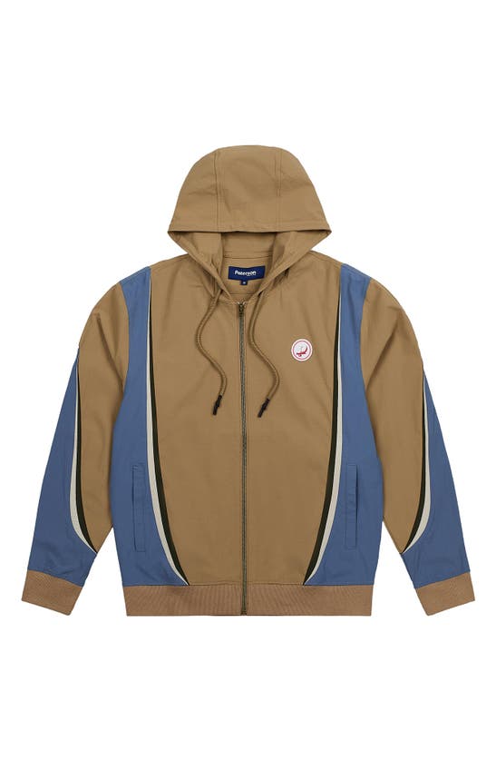 Shop Paterson Tiebreaker Colorblock Hooded Tennis Jacket In Khaki
