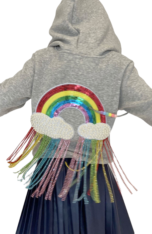 Shop Lola + The Boys Crystal Rainbow Rain Hoodie In Grey