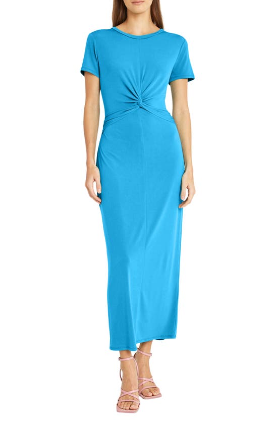Donna Morgan For Maggy Twist Front Short Sleeve Maxi Dress In French Blue