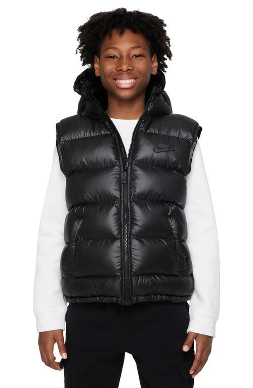 Nike Kids' Water Repellent Therma-fit Hooded Puffer Vest In Black/anthracite