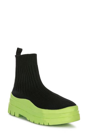 London Rag Quavo Knitted Platform Sneakers In Black/green
