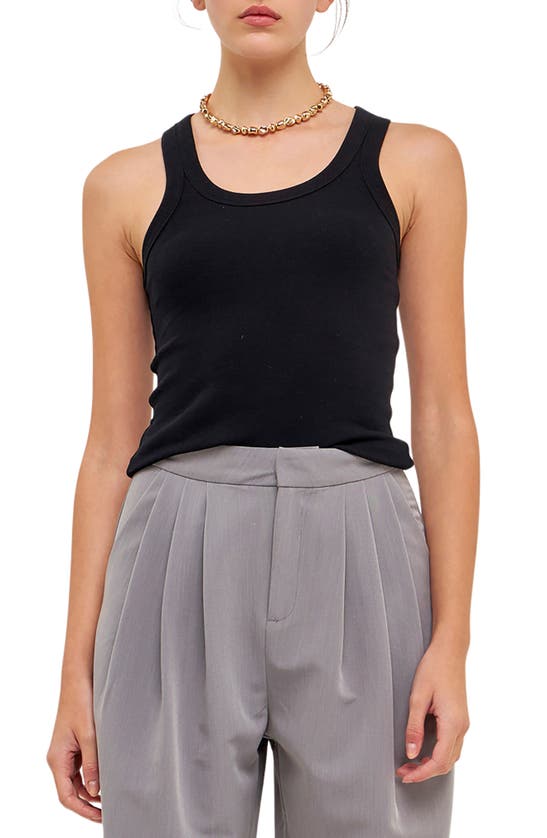 Grey Lab Scoop Neck Stretch Cotton Tank In Black