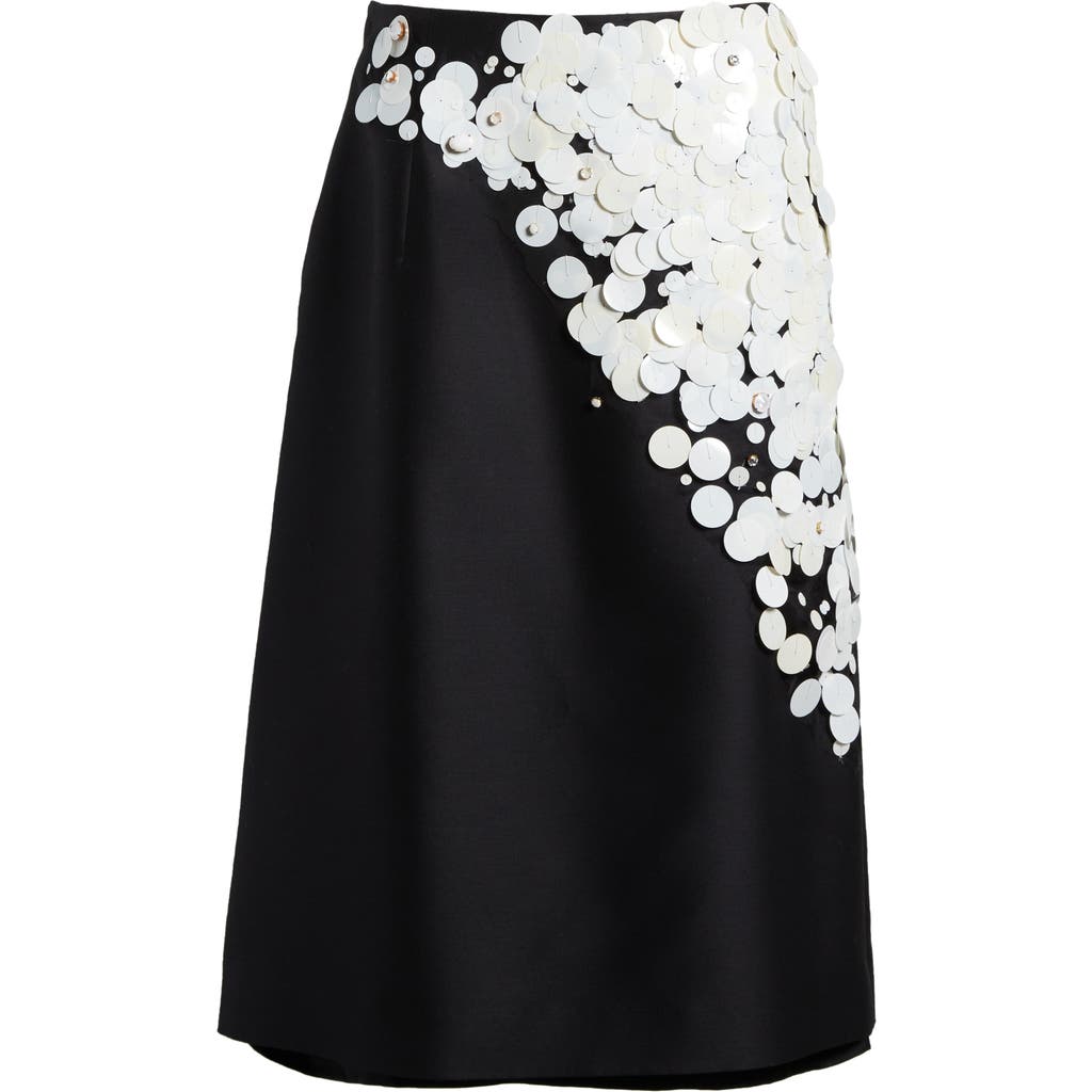 Saint Sintra Paillette & Swarovski® Crystal Embellished A-line Wool & Silk Skirt In 100999 Black/crystal