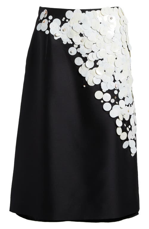Paillette & Swarovski Crystal Embellished A-Line Wool & Silk Skirt in 100999 Black /Crystal