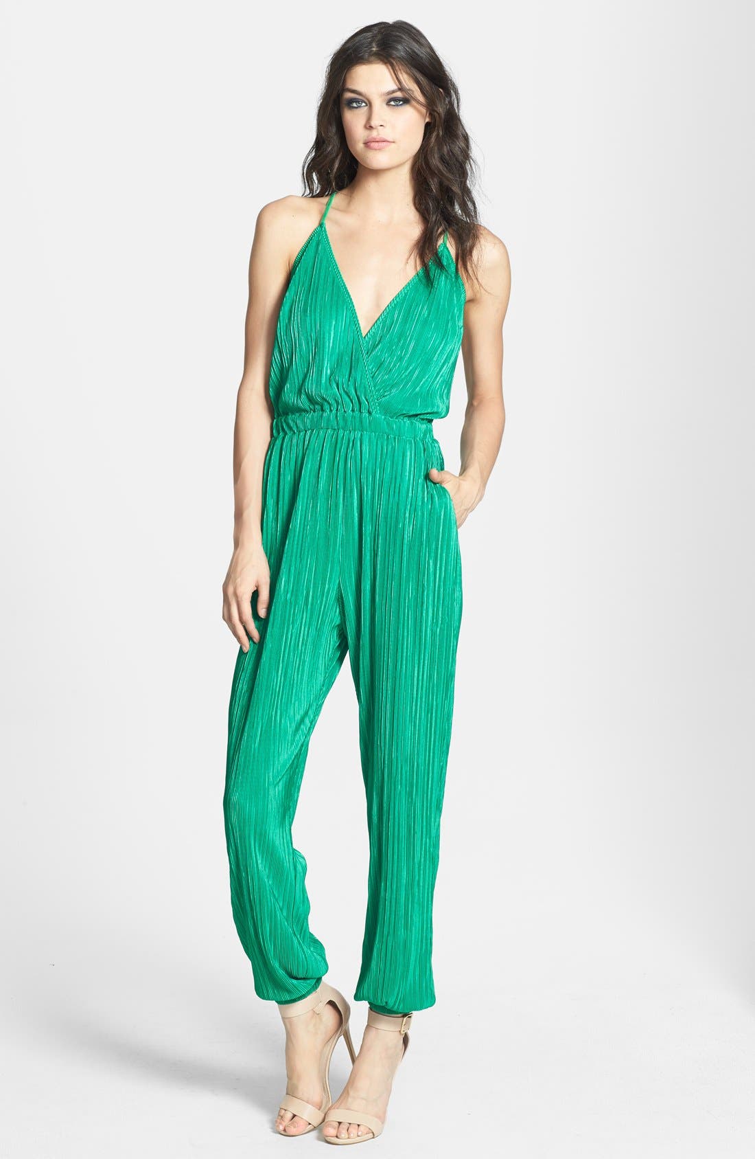 June & Hudson Strap Back Textured Jumpsuit Nordstrom