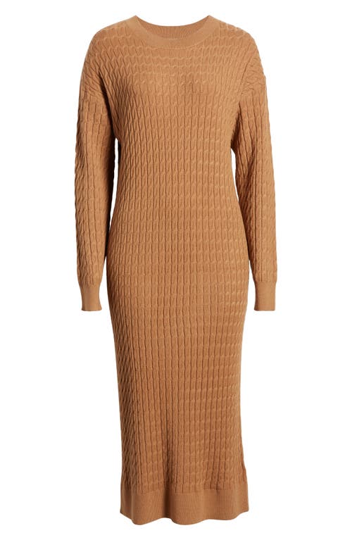 Shop Treasure & Bond Cable Stitch Long Sleeve Midi Sweater Dress In Brown Bear