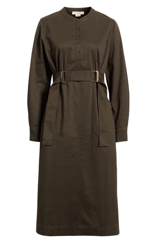 Shop Du Paradis Belted Long Sleeve Midi Dress In Olive