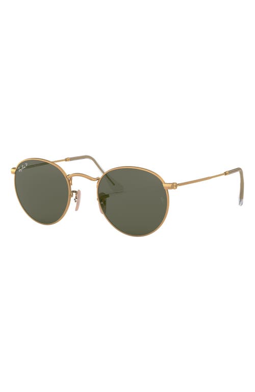 Shop Ray Ban Ray-ban 50mm Polarized Round Sunglasses In Gold/green Solid