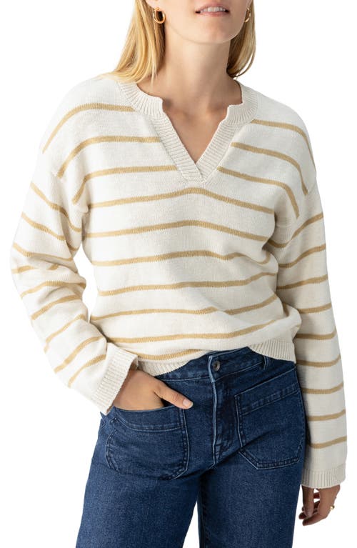 Shop Sanctuary Chill Vibes Stripe Cotton V-neck Sweater In Gold/chalk