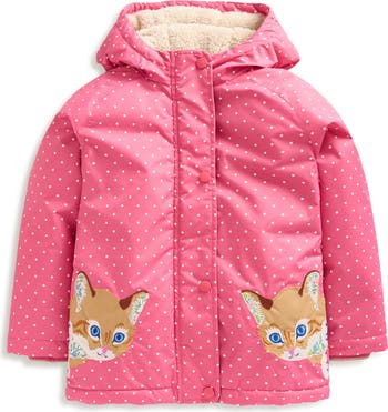 Mini Boden Kids Polka Dot Kitty Applique Zip Up Hooded Puffer Jacket Nordstrom