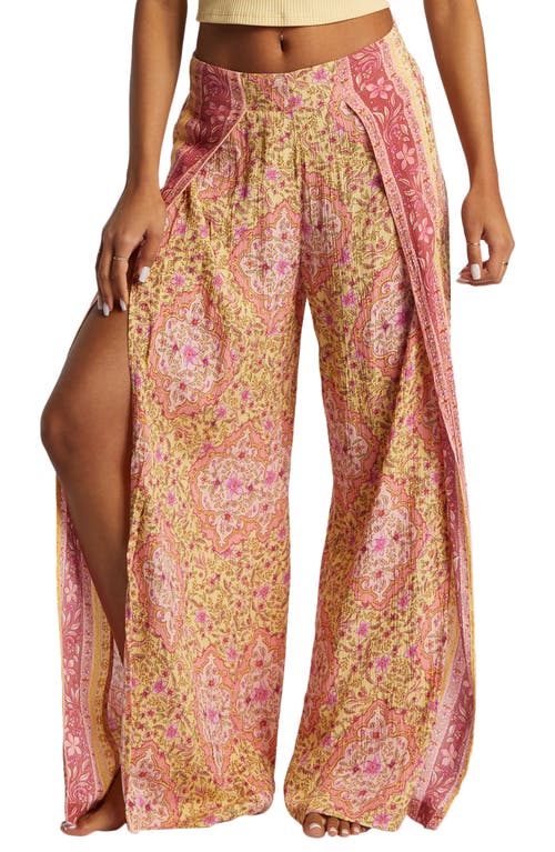 Shop Billabong Split Spirit Floral Wide Leg Pants In Pale Yellow