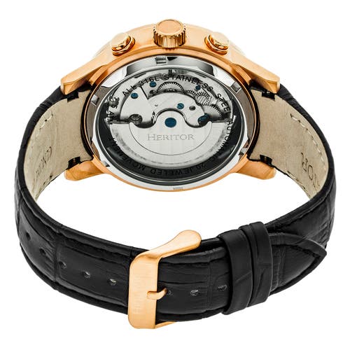 Heritor Automatic Hannibal Semi-skeleton Leather-band Watch In Rose Gold/black