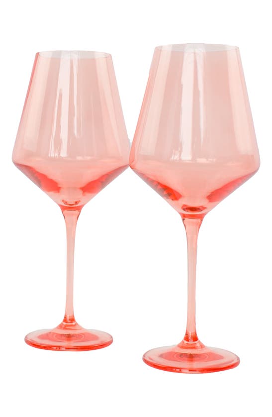 Estelle Colored Glass Set Of 2 Stem Wineglasses In Coral Peach Pink