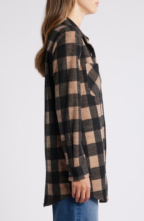 Shop Beachlunchlounge Tyler Flannel Tunic Shirt In Tan Black