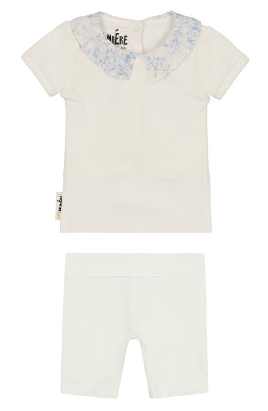 Maniere Babies' Floral Collar T-shirt & Shorts Set In New Blue