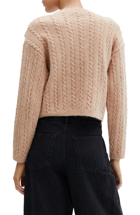 Shop Mango Ruffle Crop Cable Sweater In Pink