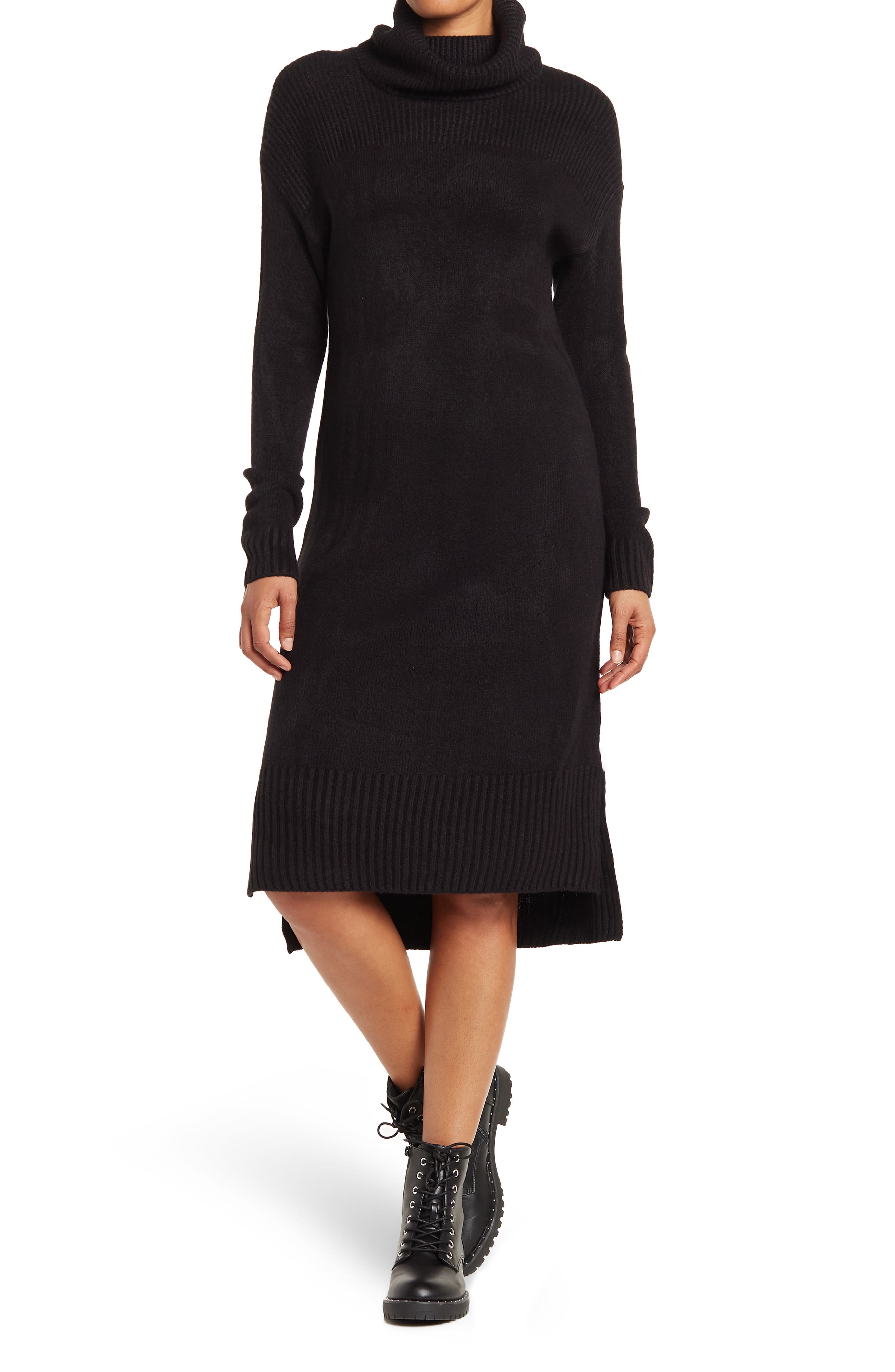 black long sleeve turtleneck sweater dress