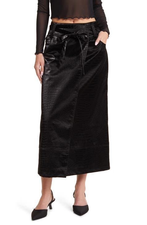 Embossed Low Rider Faux Leather Maxi Skirt