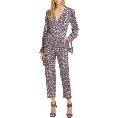 Rebecca Taylor Twilight Floral Long Sleeve Silk Blend Jumpsuit, Blue