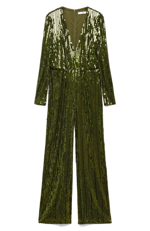 MANGO Long Sleeve Sequin Jumpsuit in Green at Nordstrom, Size Small