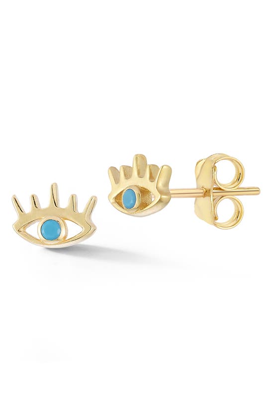 Ember Fine Jewelry 14k Turquoise Evil Eye Studs In 14k Gold