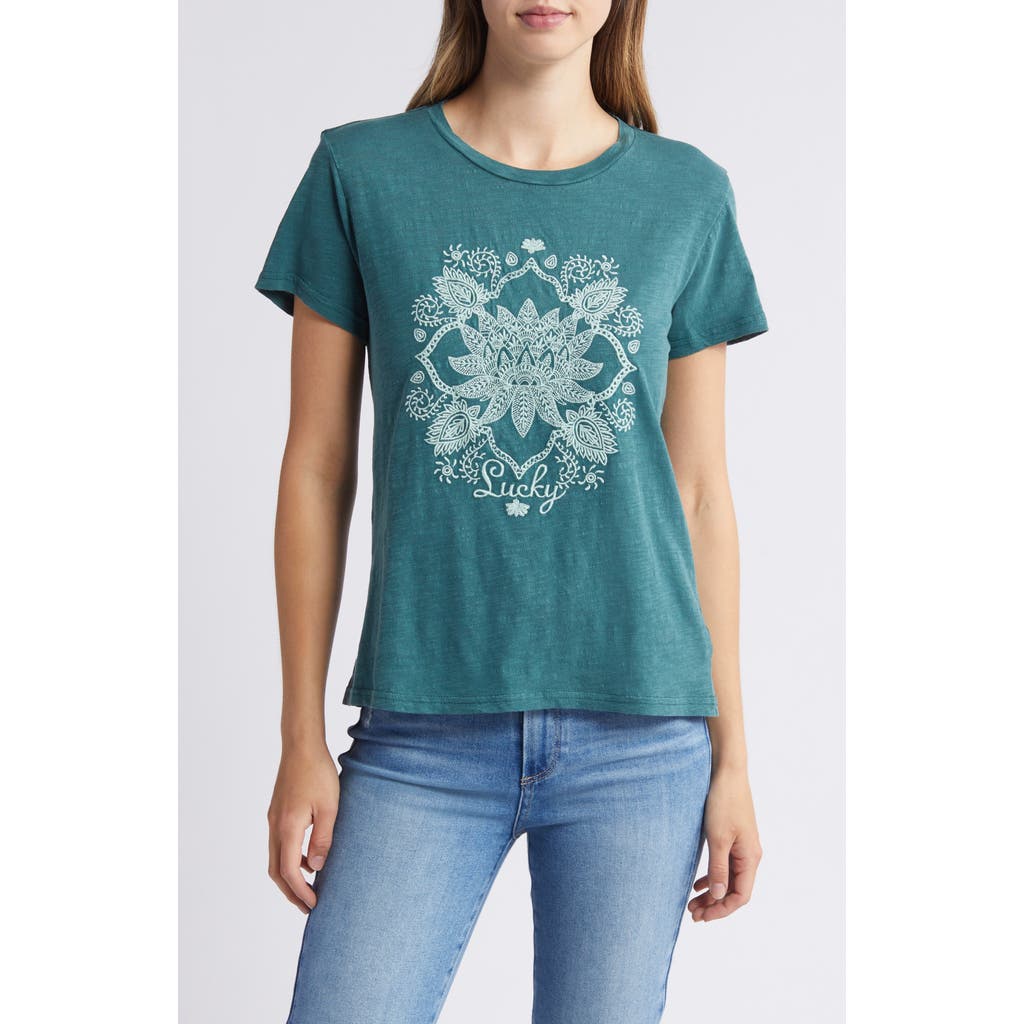 Lucky Brand Embroidered Luck Lotus Cotton T-shirt In Hydro