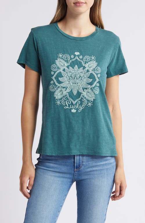 Lucky Brand Embroidered Luck Lotus Cotton T-Shirt Hydro at Nordstrom,
