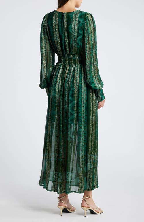 Shop Ciebon Onella Metallic Print Long Sleeve Maxi Dress In Green Multi