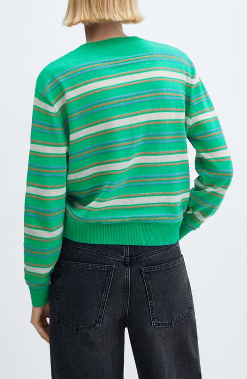 Mango Round-neck Striped Sweater Pastel Green In Green