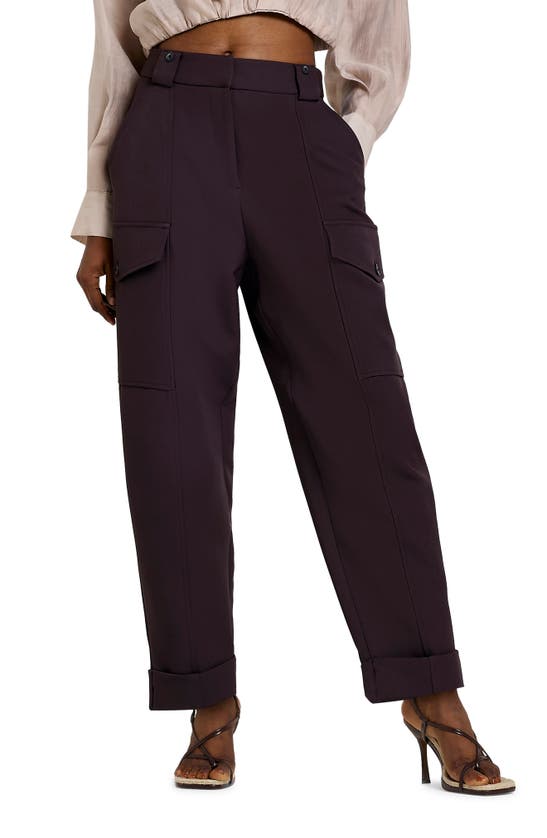 River Island Utility Peg Trousers In Dark Brown