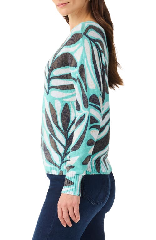 Shop Nic + Zoe Nic+zoe Supersoft Flora Grid Sweater In Aqua Multi