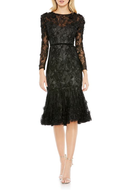Sequin Lace Long Sleeve Sheath Cocktail Dress