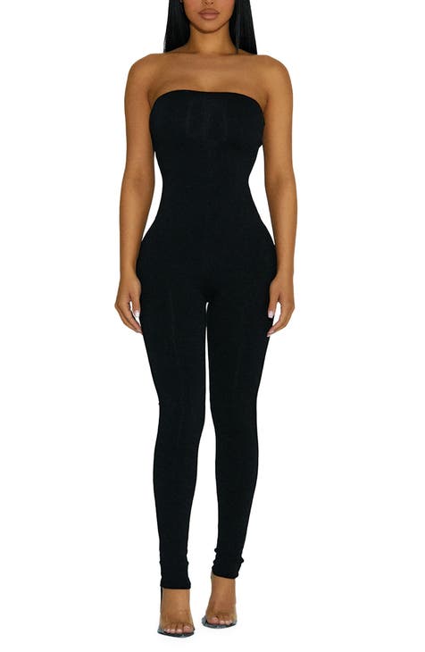 Black Strapless tailored wool jumpsuit