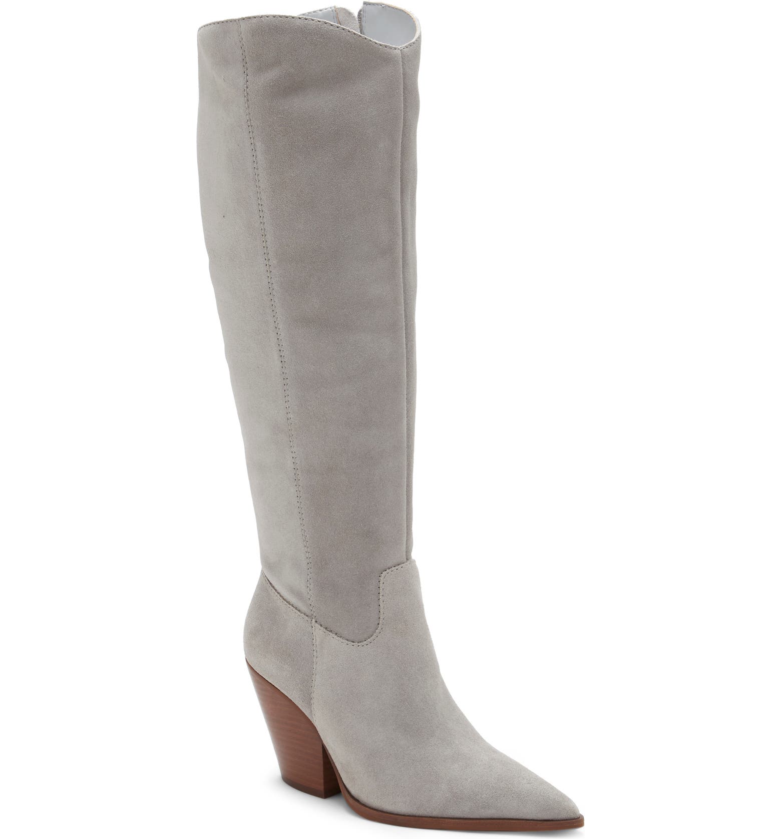 Light grey suede knee-high boots