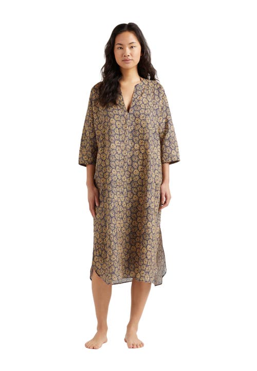 Vilebrequin Carapaces Printed Linen Kaftan Cover-up In Bleu Marine