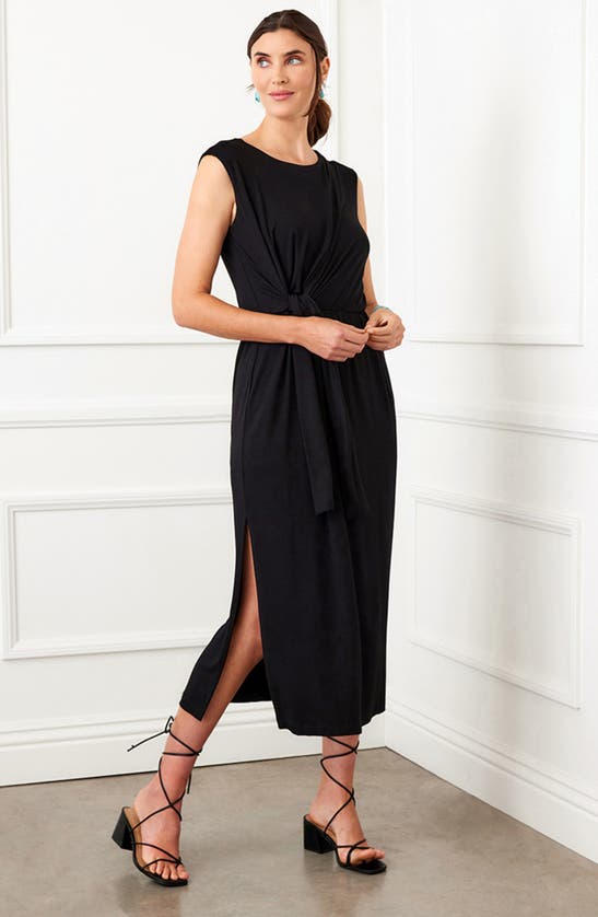 Shop Karen Kane Tie Waist Midi Dress In Black