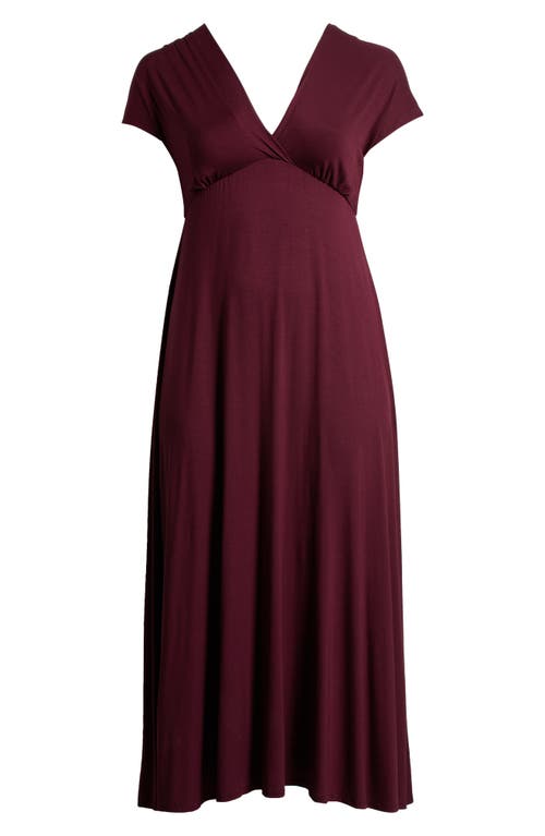 Shop 24seven Comfort Apparel Empire Waist V-neck Stretch Dress In Wine