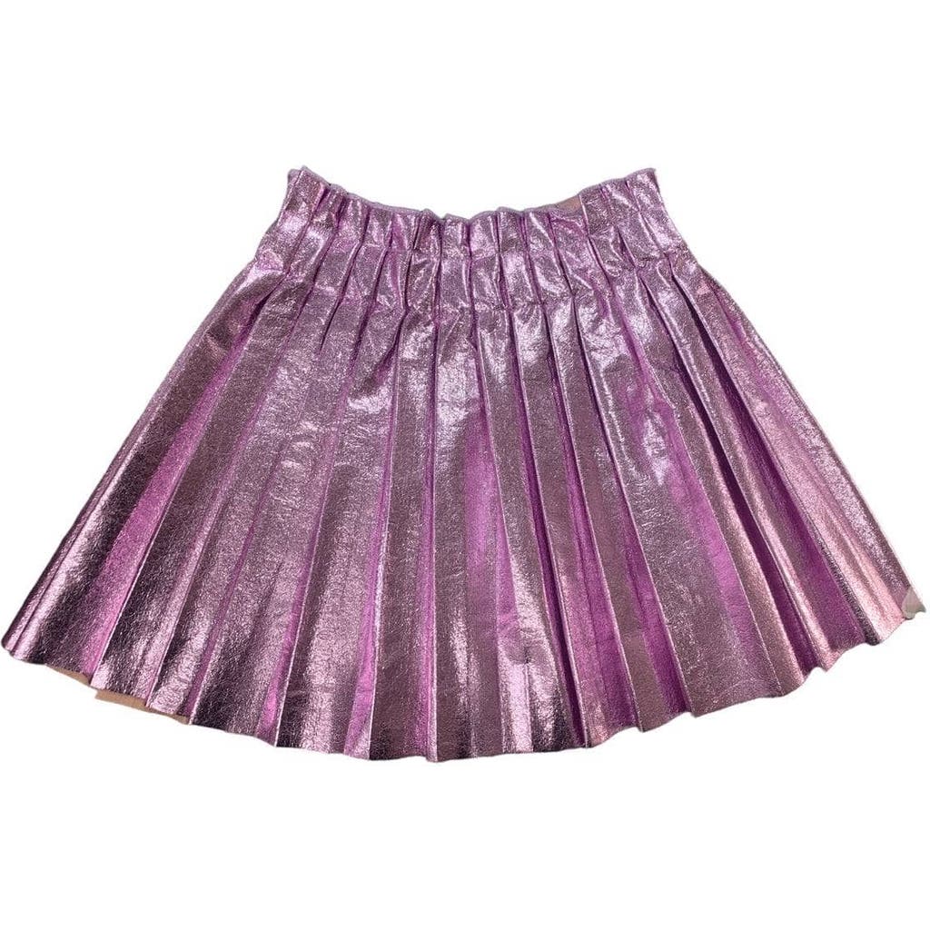 Lola + The Boys Foil Pleated Skirt In Pastel Pink