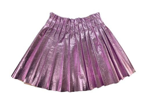 Shop Lola + The Boys Foil Pleated Skirt In Pastel Pink