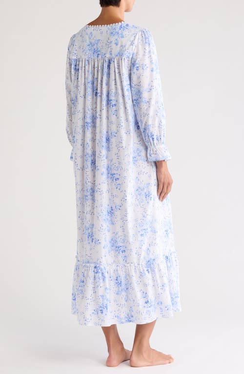 Shop Eileen West Long Sleeve Cotton Ballet Nightgown In White/blue Flower