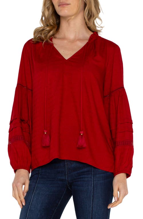 Shop Liverpool Lace Inset Tie Neck Top In Carnelian Red