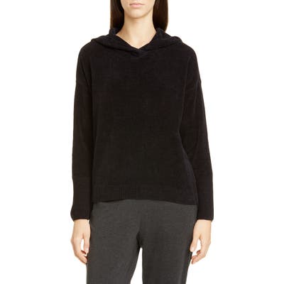 Eileen Fisher Hooded Boxy Organic Cotton Top, Black