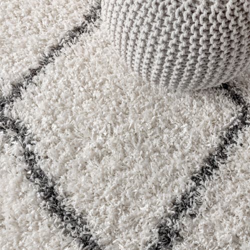 Jonathan Y Mercer Shag Plush Tassel Moroccan Geometric Trellis Denim Area Rug In Cream/gray
