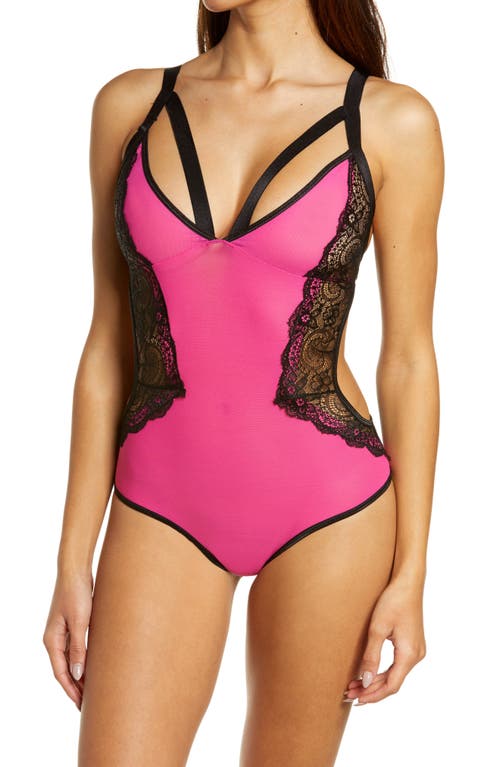 Coquette Lace Trim Cutout Teddy in Pink