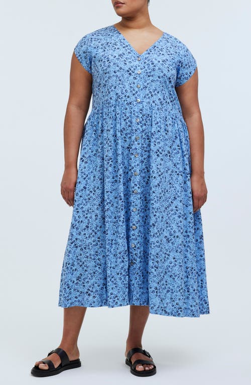 Floral Button Front Midi Dress in Powder Blue