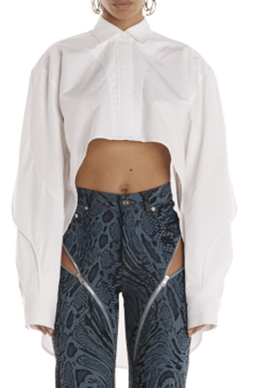 MUGLER Crop High-Low Cotton Button-Up Shirt Blanc Optique at Nordstrom, Us