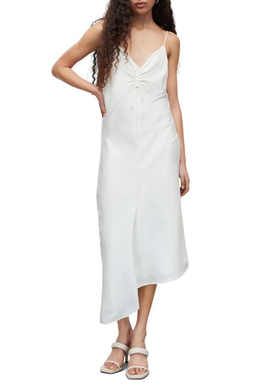 AllSaints Alexia Ruched Satin Slipdress in Oyster White at Nordstrom, Size 10