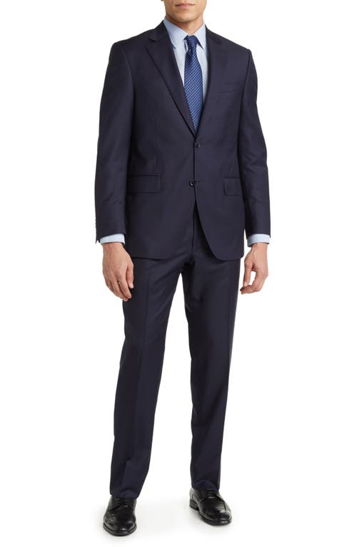 Tailored Fit Plaid Wool Suit in Navy